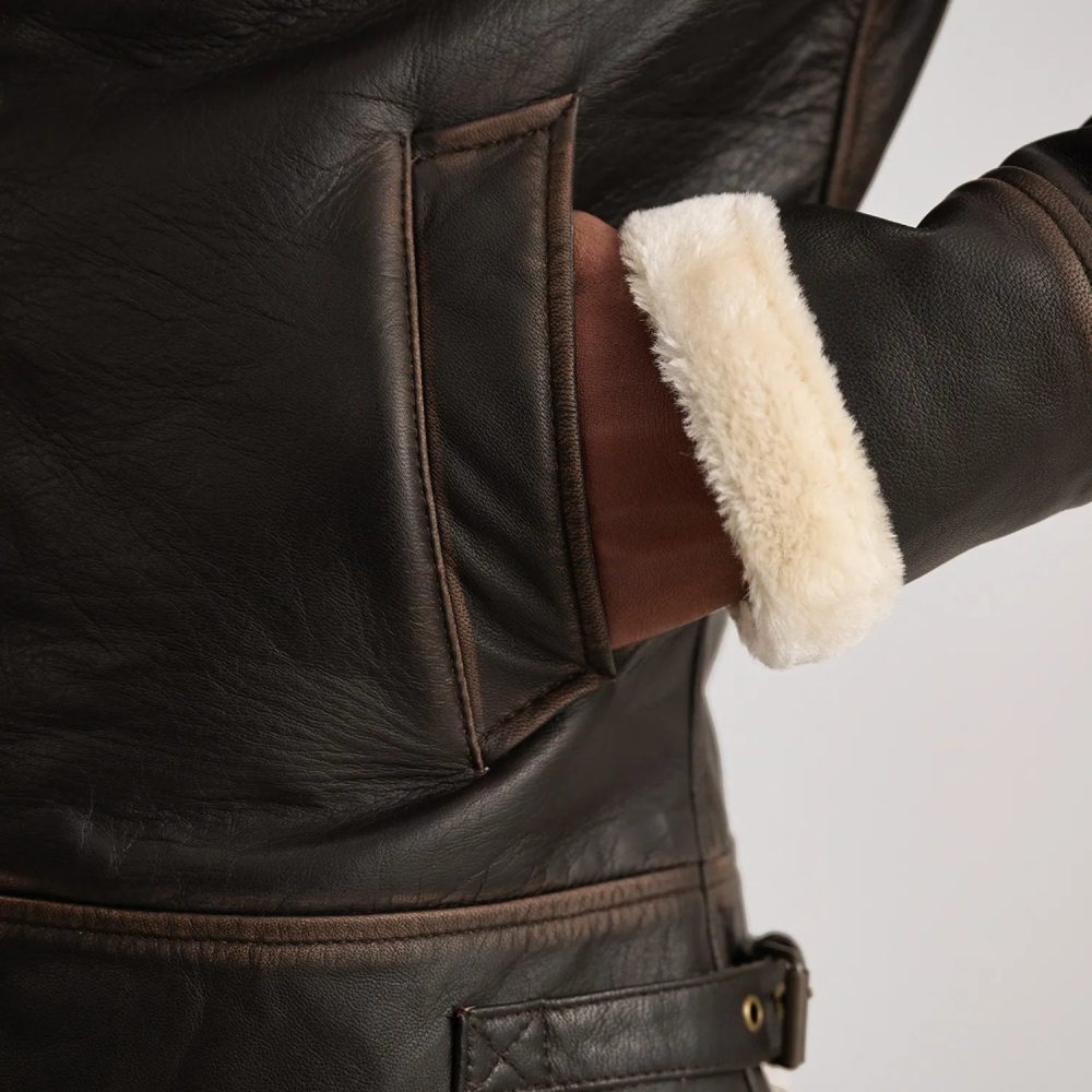 Francis B-3 Brown & Cream Leather Bomber Jacket-reviseleather