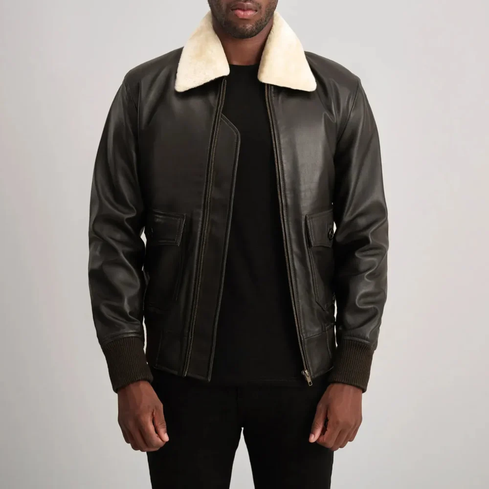 Airin G-1 Brown & Cream Leather Bomber Jacket-reviseleather