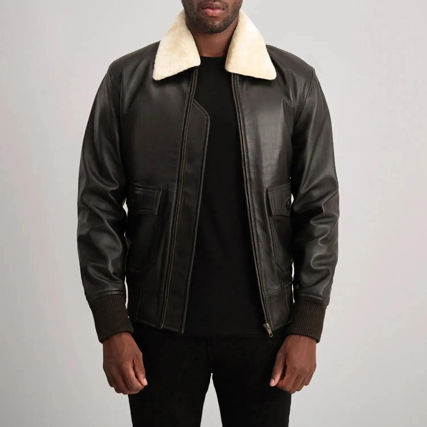 Airin G-1 Brown & Cream Leather Bomber Jacket-reviseleather