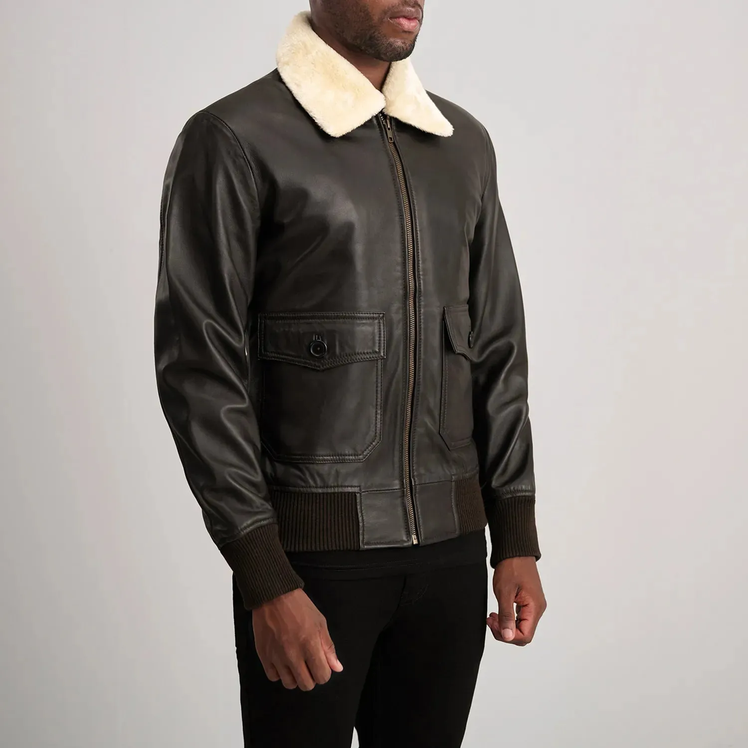 Airin G-1 Brown & Cream Leather Bomber Jacket-reviseleather