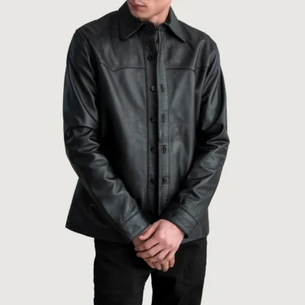 Bronco Black Leather Shirt-reviseleather