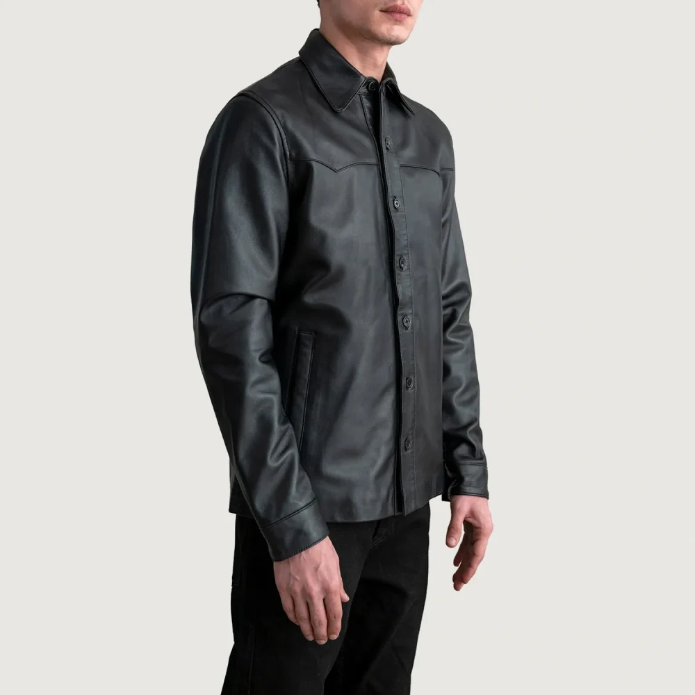 Bronco Black Leather Shirt-reviseleather