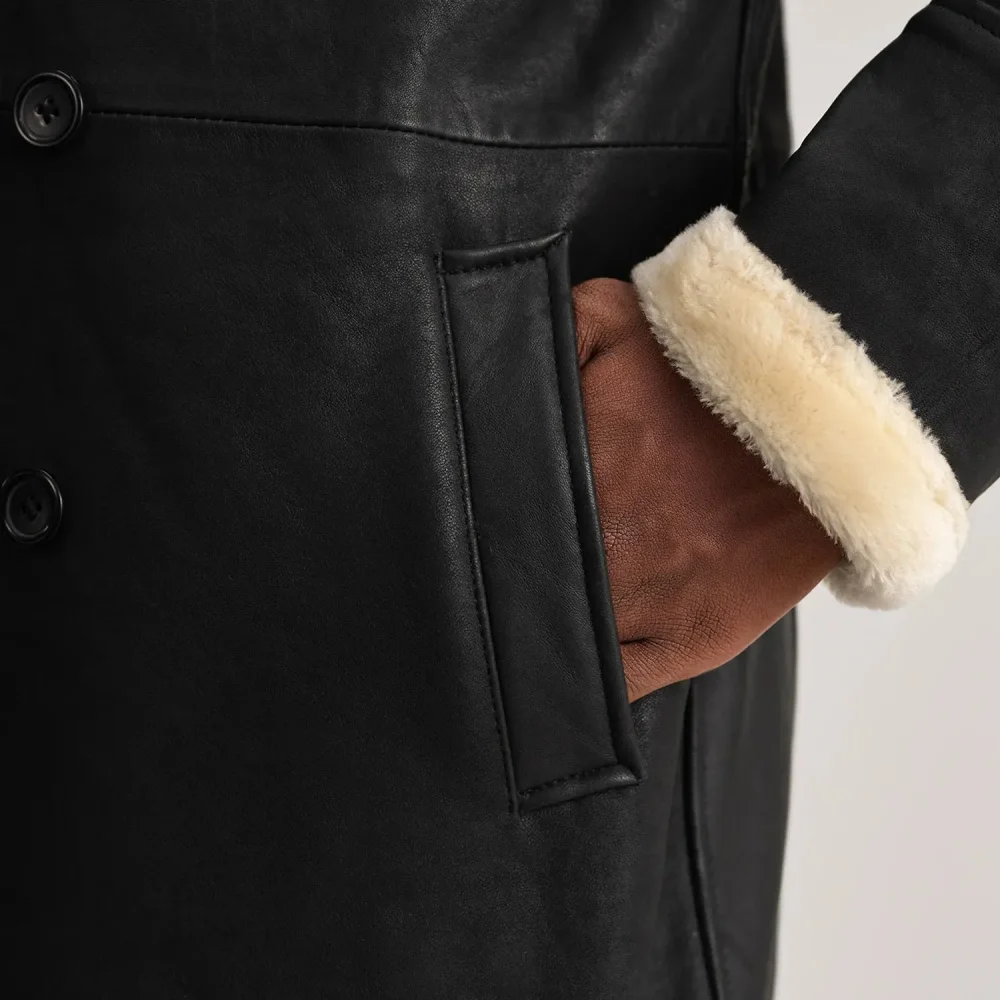 Charles Tumbled Black Leather Shearling Double-Breasted Coat-reviseleather