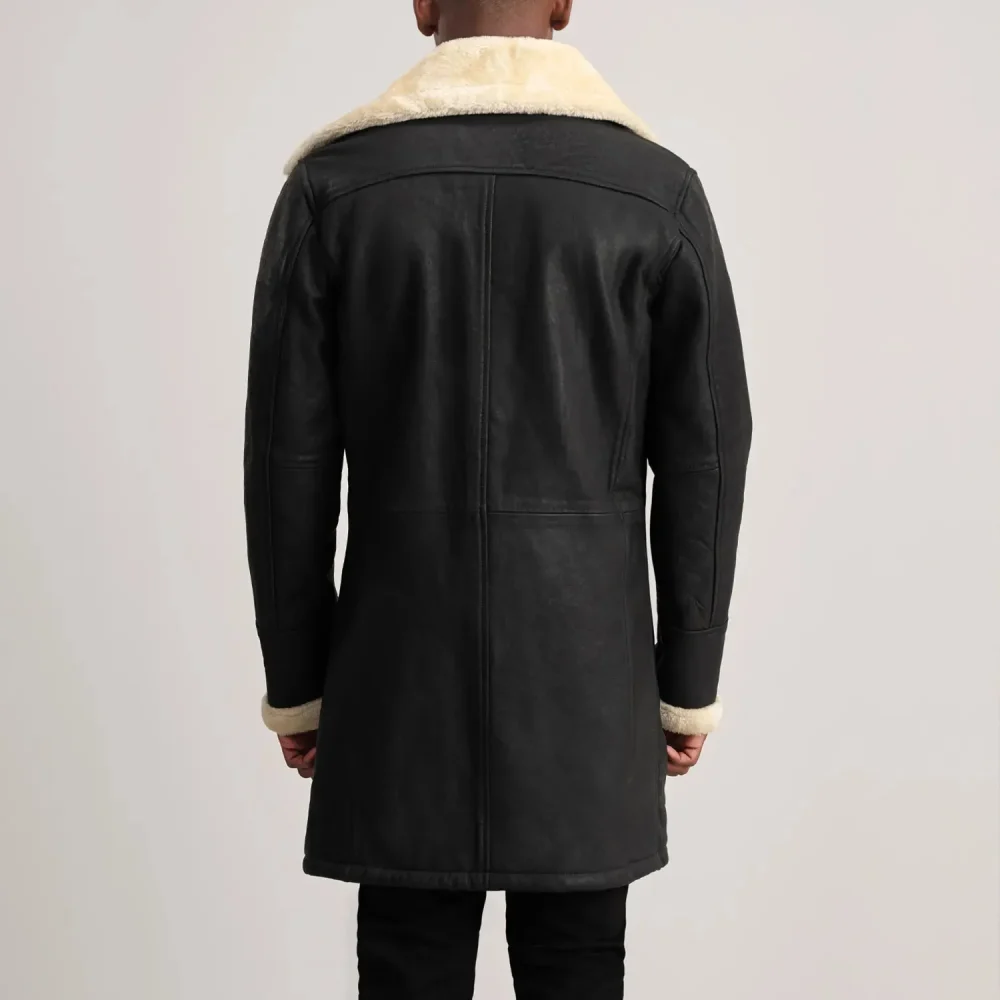 Charles Tumbled Black Leather Shearling Double-Breasted Coat-reviseleather