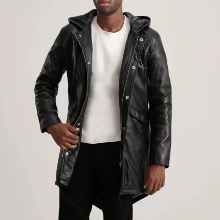 Delvin Black Leather Parka-reviseleather