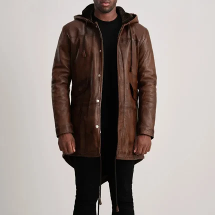 Delvin Distressed Brown Leather Parka-reviseleather