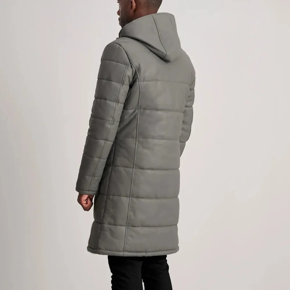 Floyd Grey Hooded Leather Puffer Coat-reviseleather