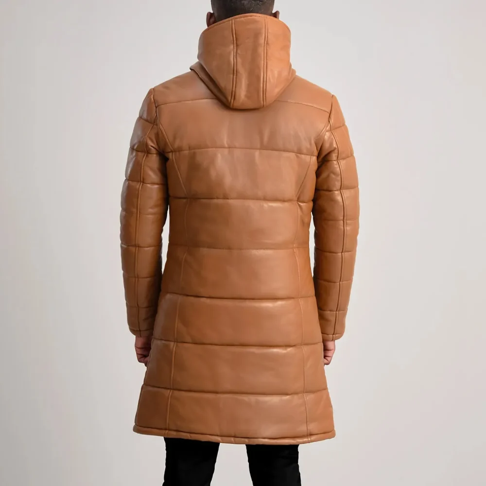 Floyd Tan Hooded Leather Puffer Coat-reviseleather