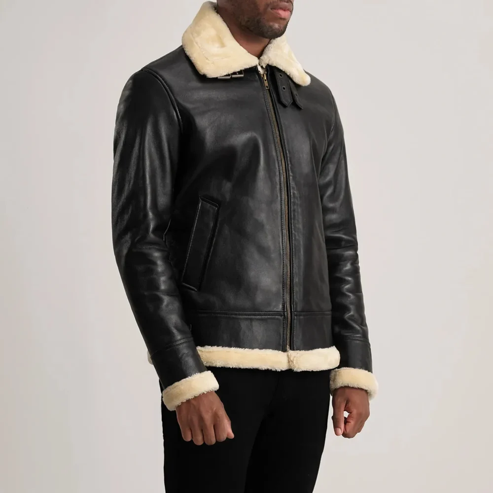 Francis B-3 Black & Cream Leather Bomber Jacket-reviseleather