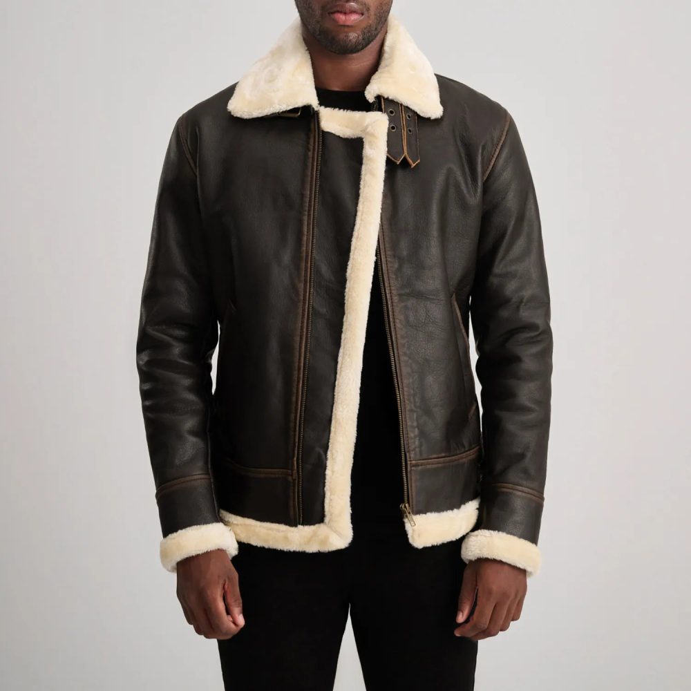 Francis B-3 Brown & Cream Leather Bomber Jacket-reviseleather
