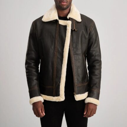 Francis B-3 Brown & Cream Leather Bomber Jacket-reviseleather