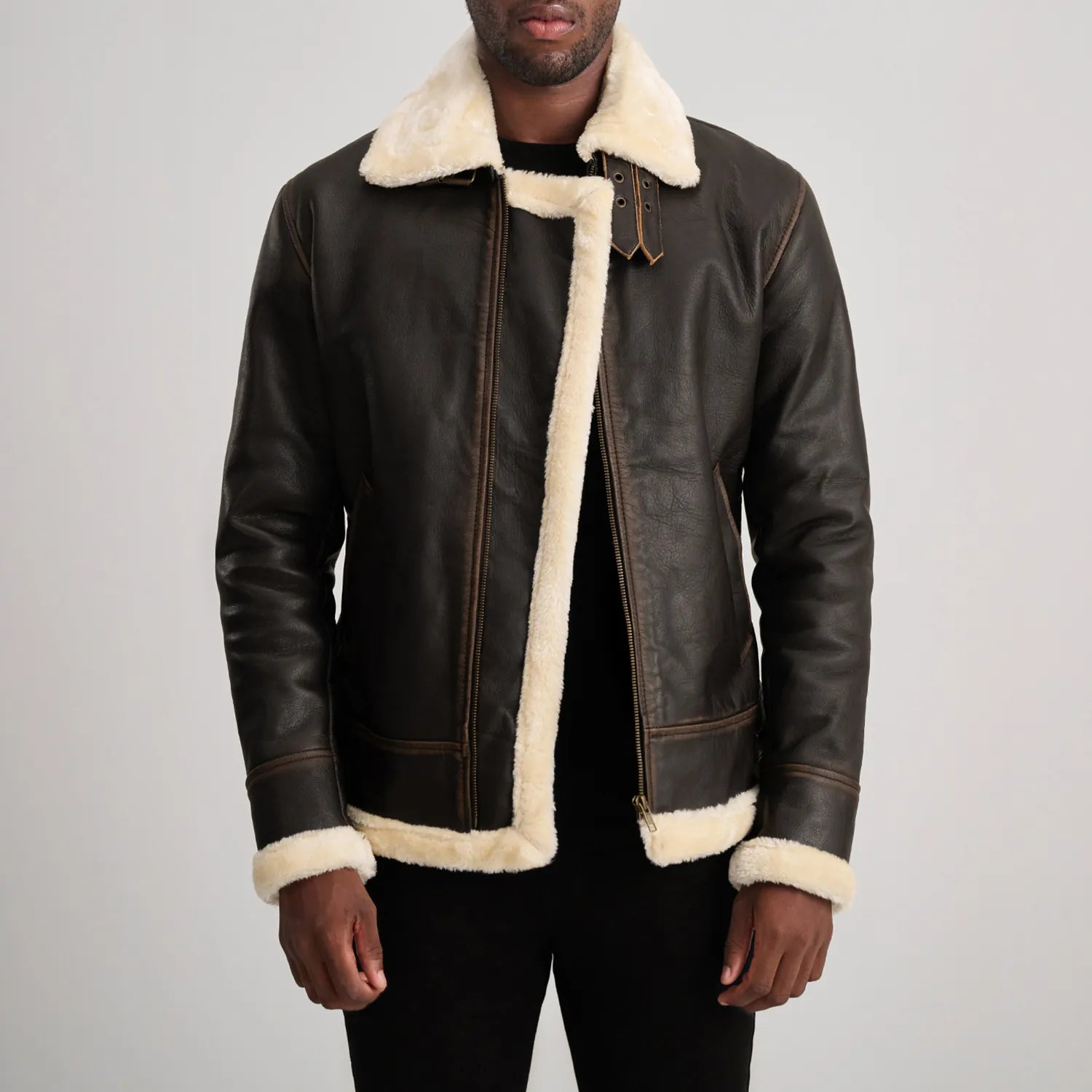 Francis B-3 Brown & Cream Leather Bomber Jacket-reviseleather