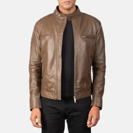 Gatsby Mocha Leather Biker Jacket-reviseleather