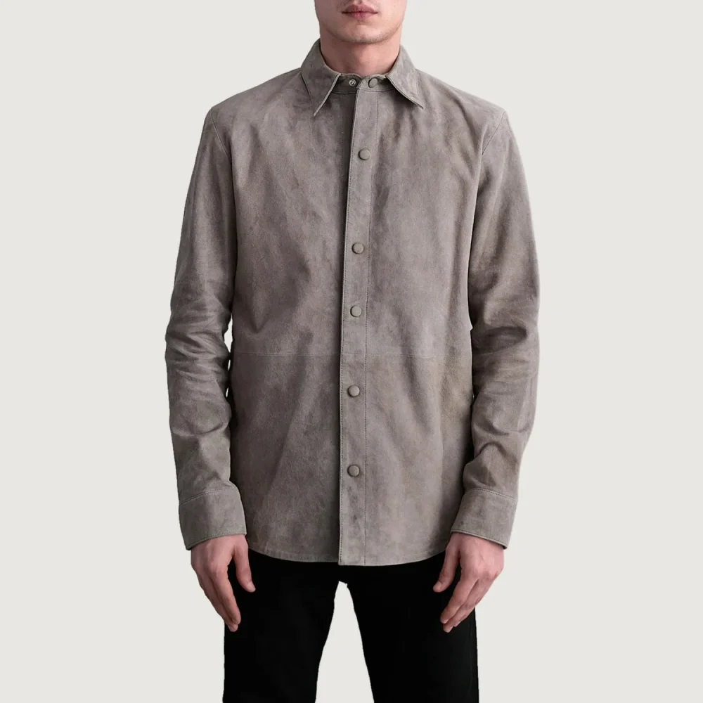 Haven Grey Suede Leather Shirt-reviseleather
