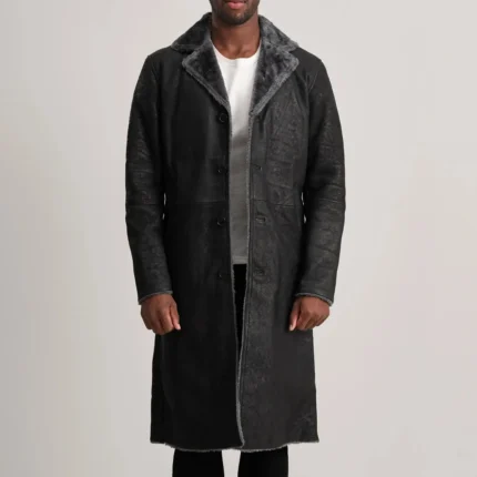Kolby Distressed Black Leather Shearling Coat-reviseleather
