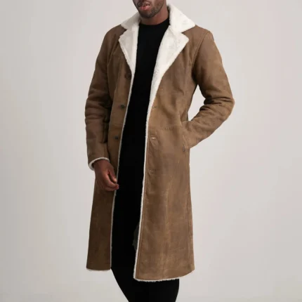 Kolby Distressed Brown Leather Shearling Coat-reviseleather