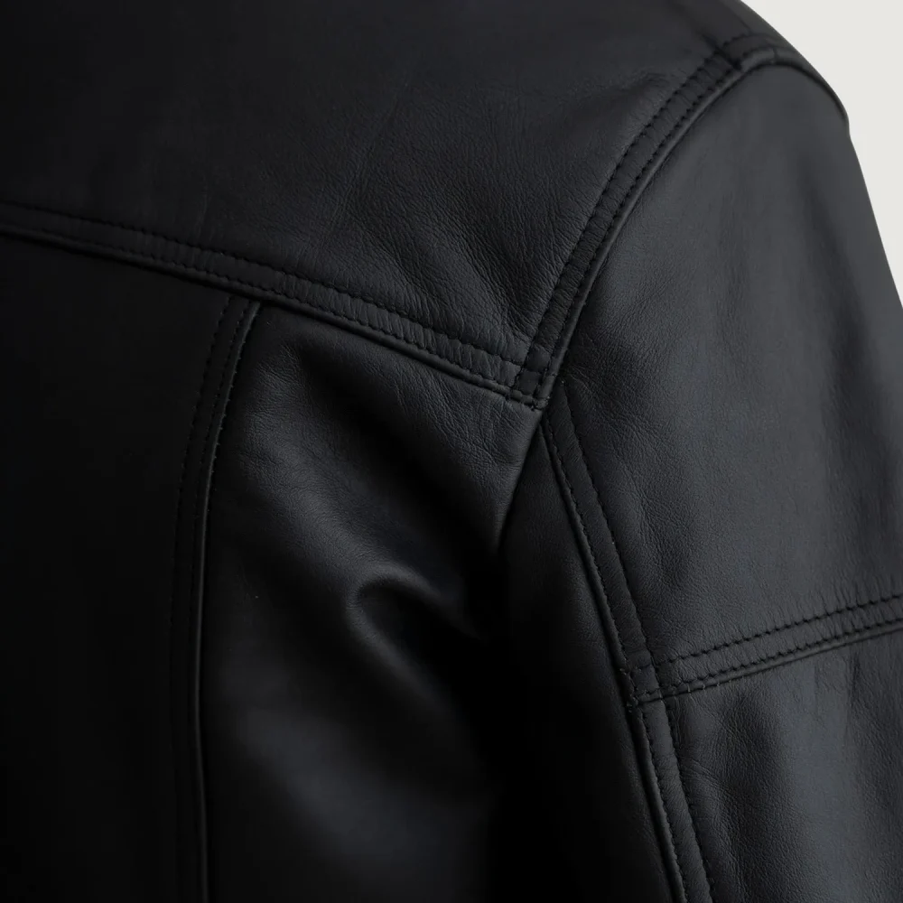 Lavendard Matte Black Leather Biker Jacket-reviseleather