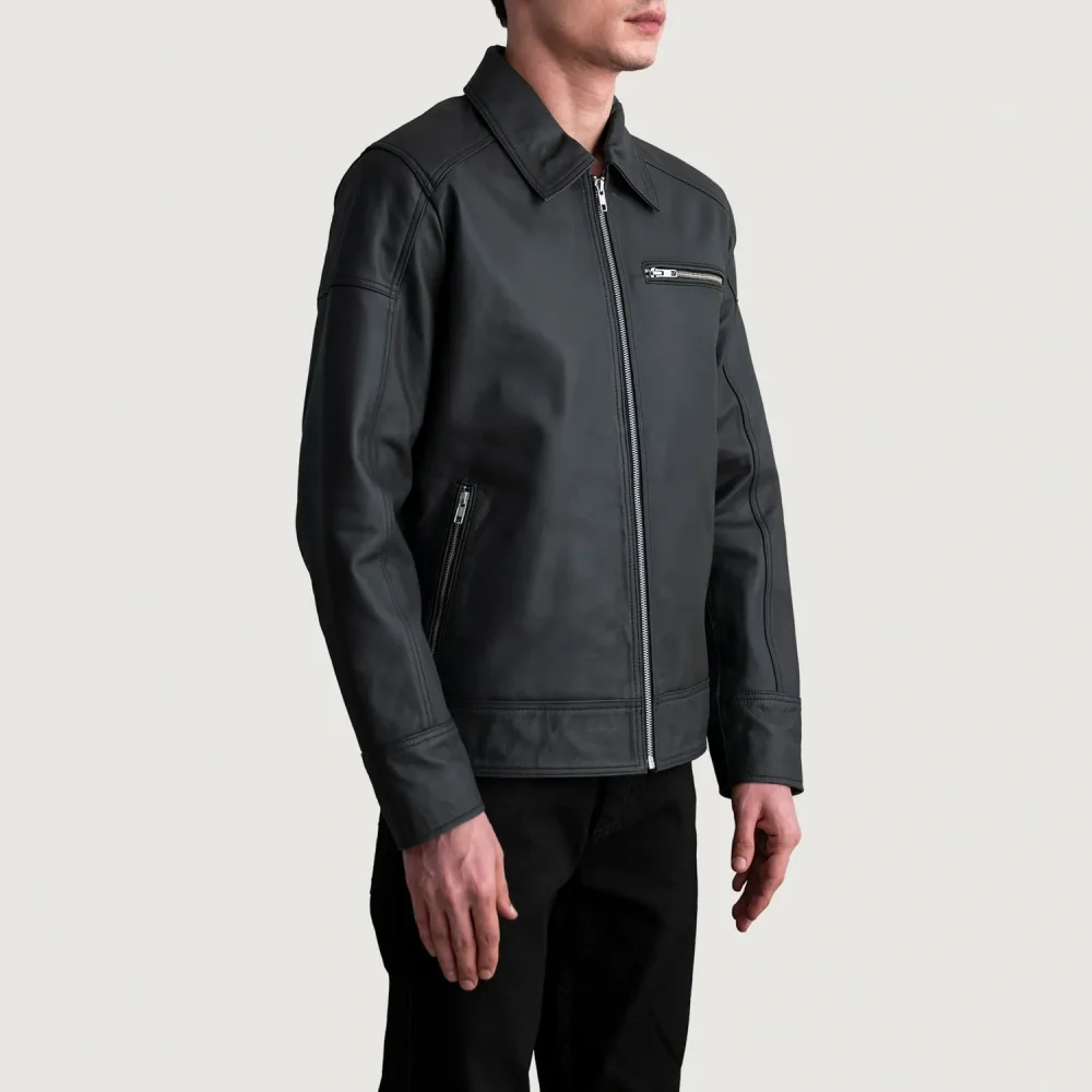 Lavendard Matte Black Leather Biker Jacket-reviseleather