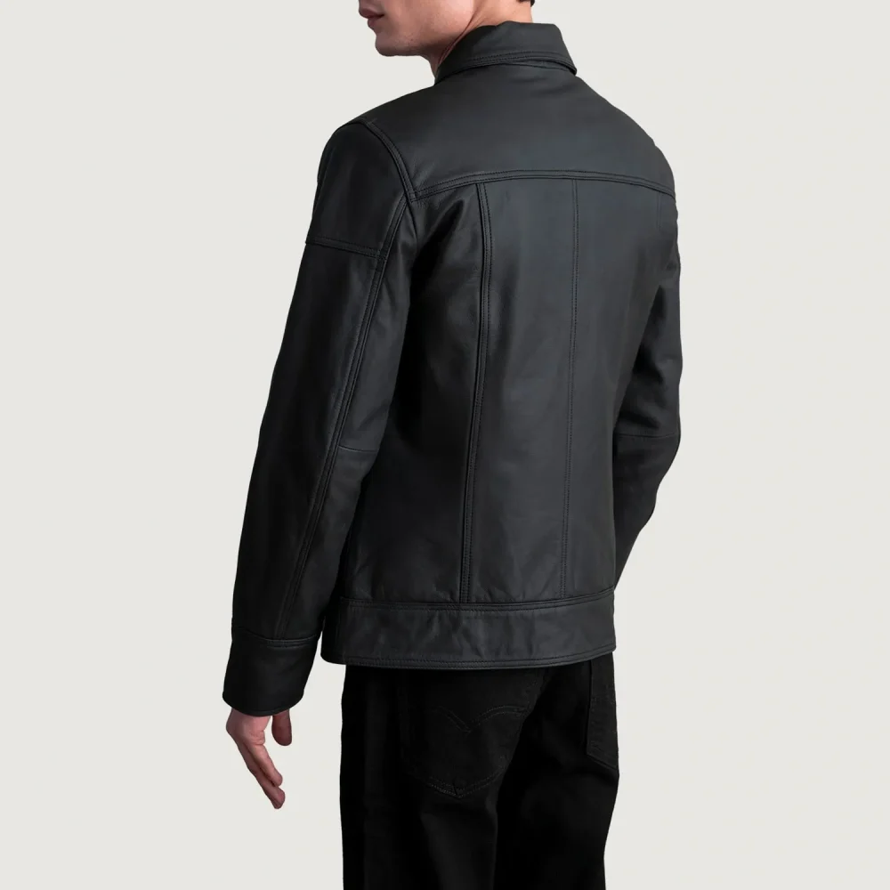 Lavendard Matte Black Leather Biker Jacket-reviseleather