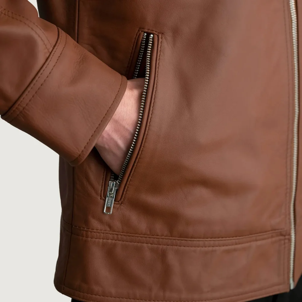 Lavendard Matte Brown Leather Biker Jacket-reviseleather