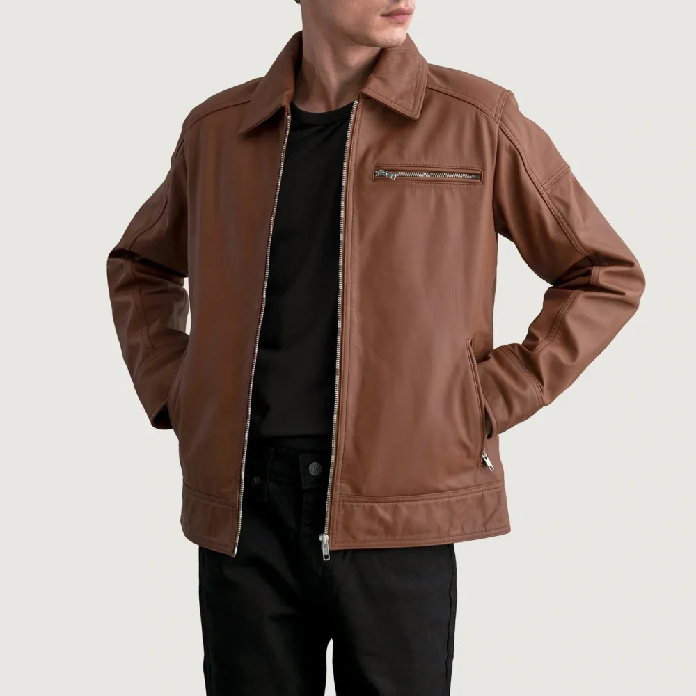 Lavendard Matte Brown Leather Biker Jacket-reviseleather