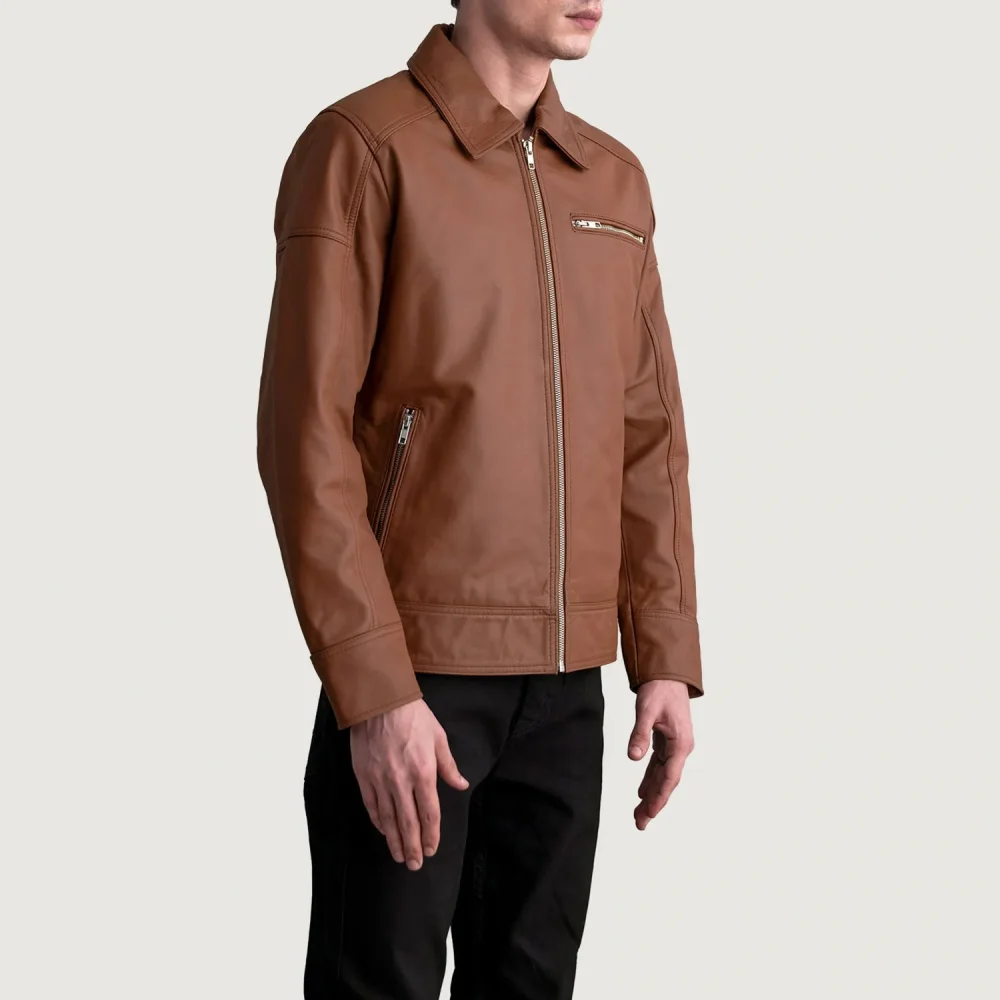 Lavendard Matte Brown Leather Biker Jacket-reviseleather