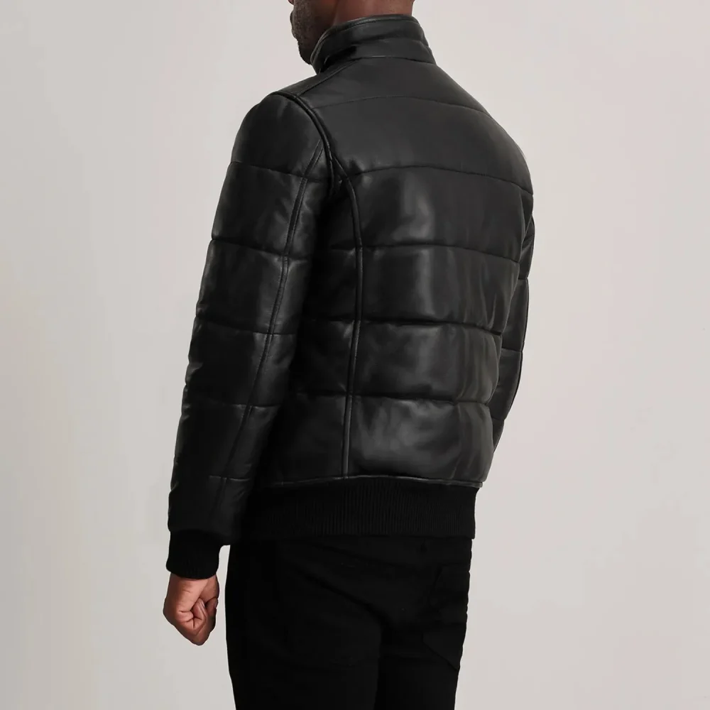 Lucas Black Leather Puffer Bomber Jacket-reviseleather