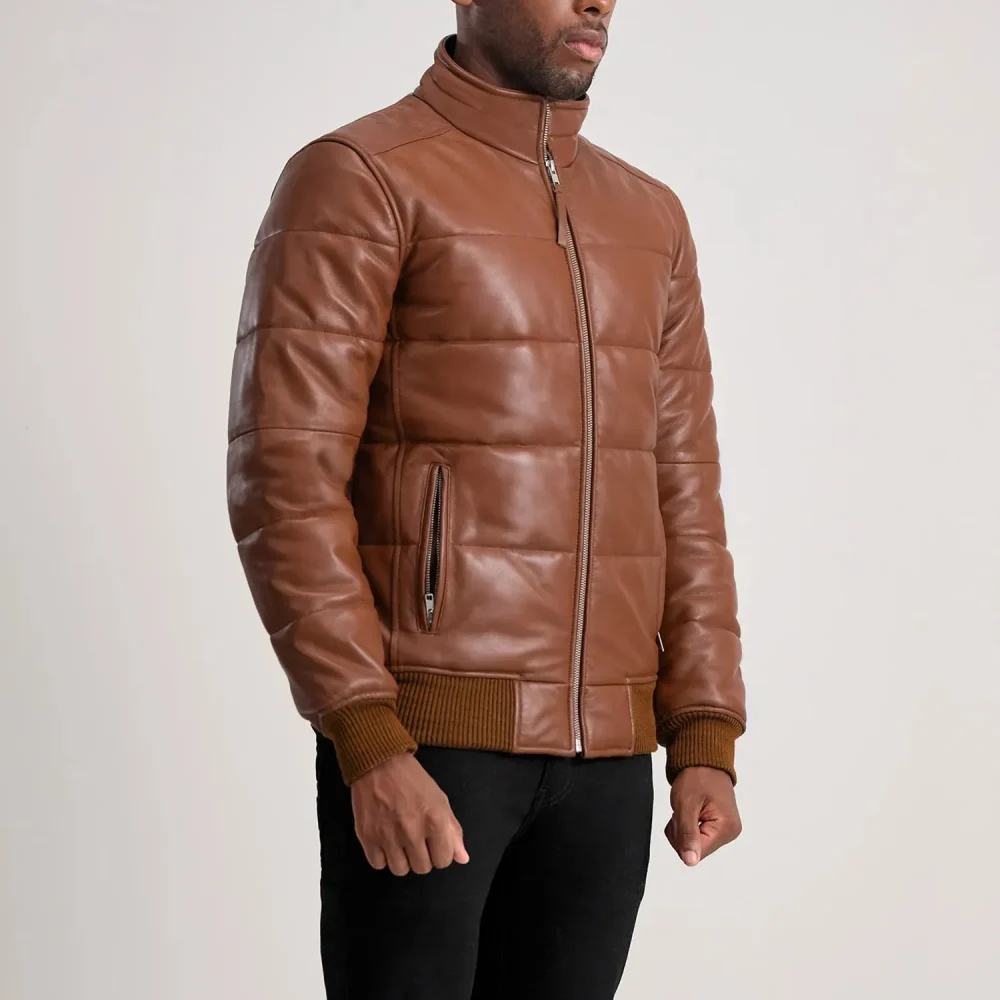 Lucas Brown Leather Puffer Bomber Jacket-reviseleather
