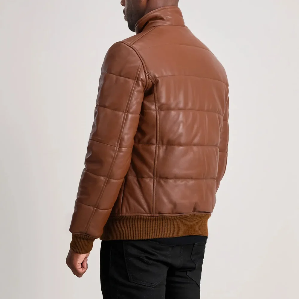 Lucas Brown Leather Puffer Bomber Jacket-reviseleather