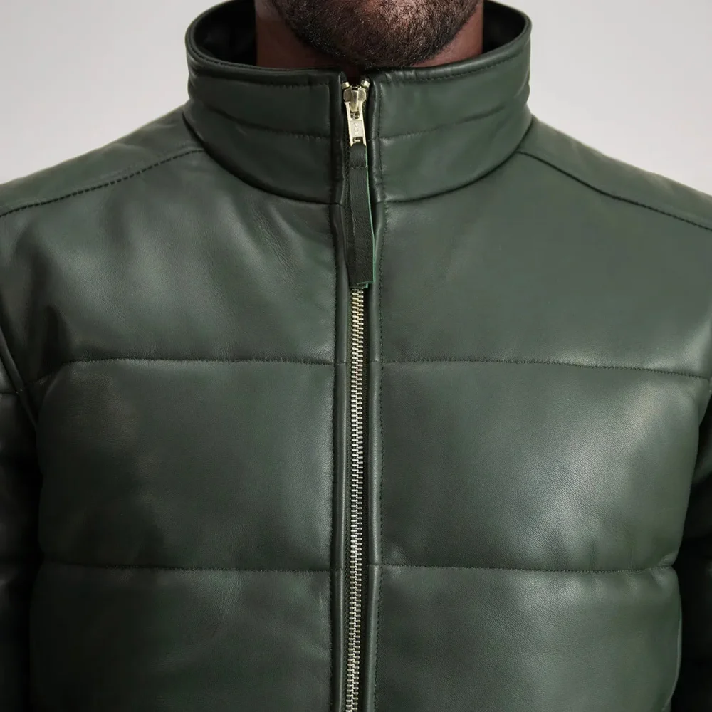 Lucas Green Leather Puffer Bomber Jacket-reviseleather