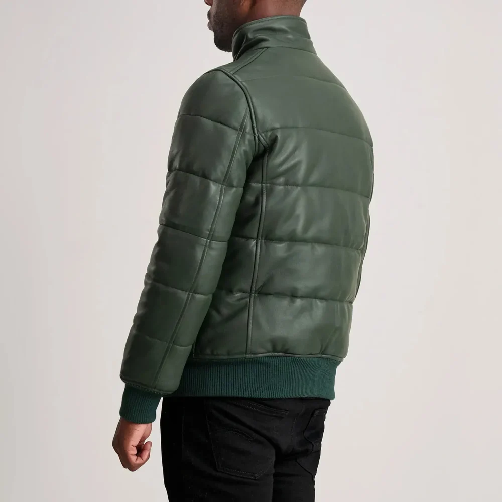 Lucas Green Leather Puffer Bomber Jacket-reviseleather