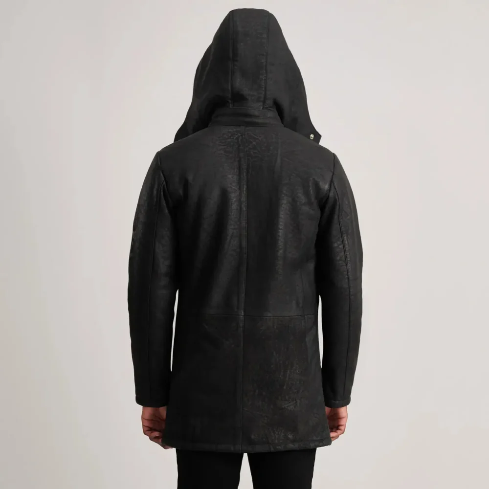 Nolan Distressed Black Leather Duffle Coat-reviseleather