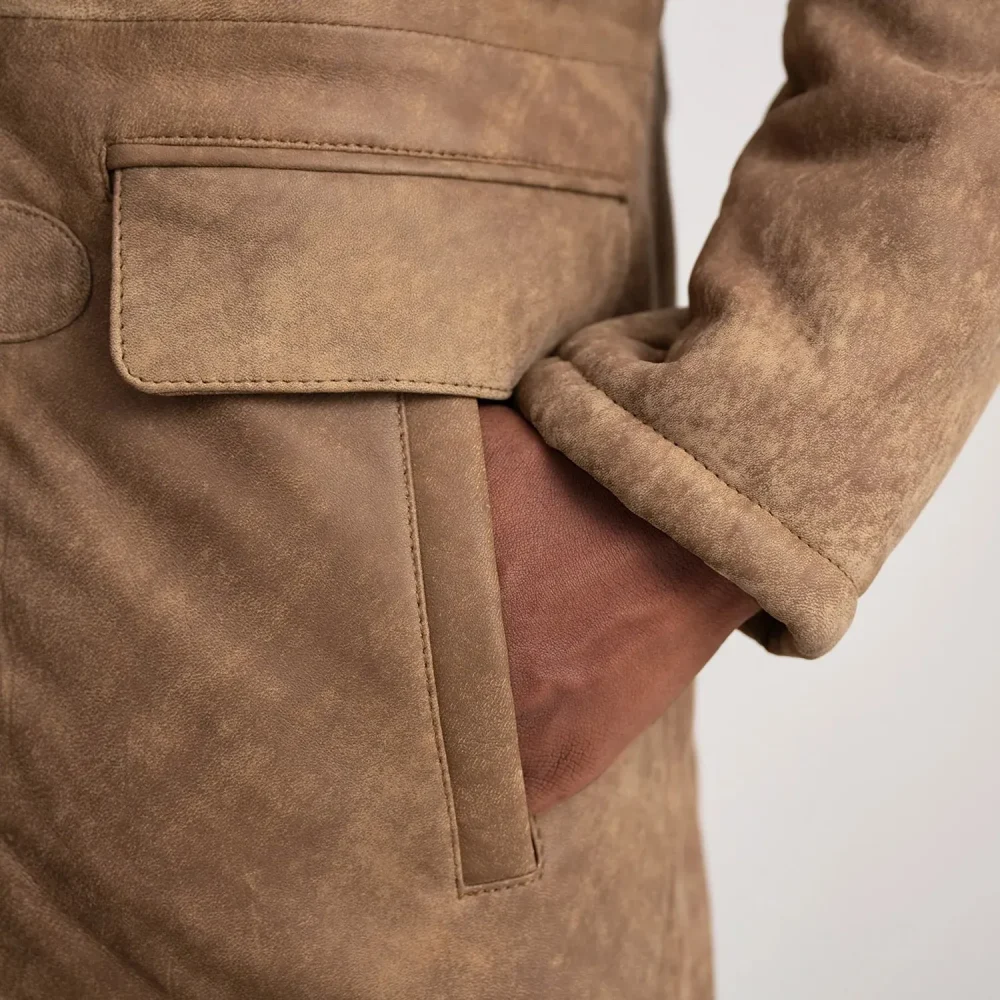 Nolan Distressed Brown Leather Duffle Coat-reviseleather
