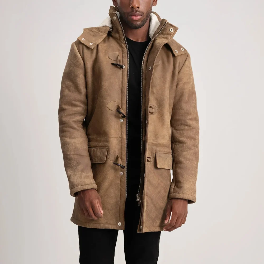 Nolan Distressed Brown Leather Duffle Coat-reviseleather