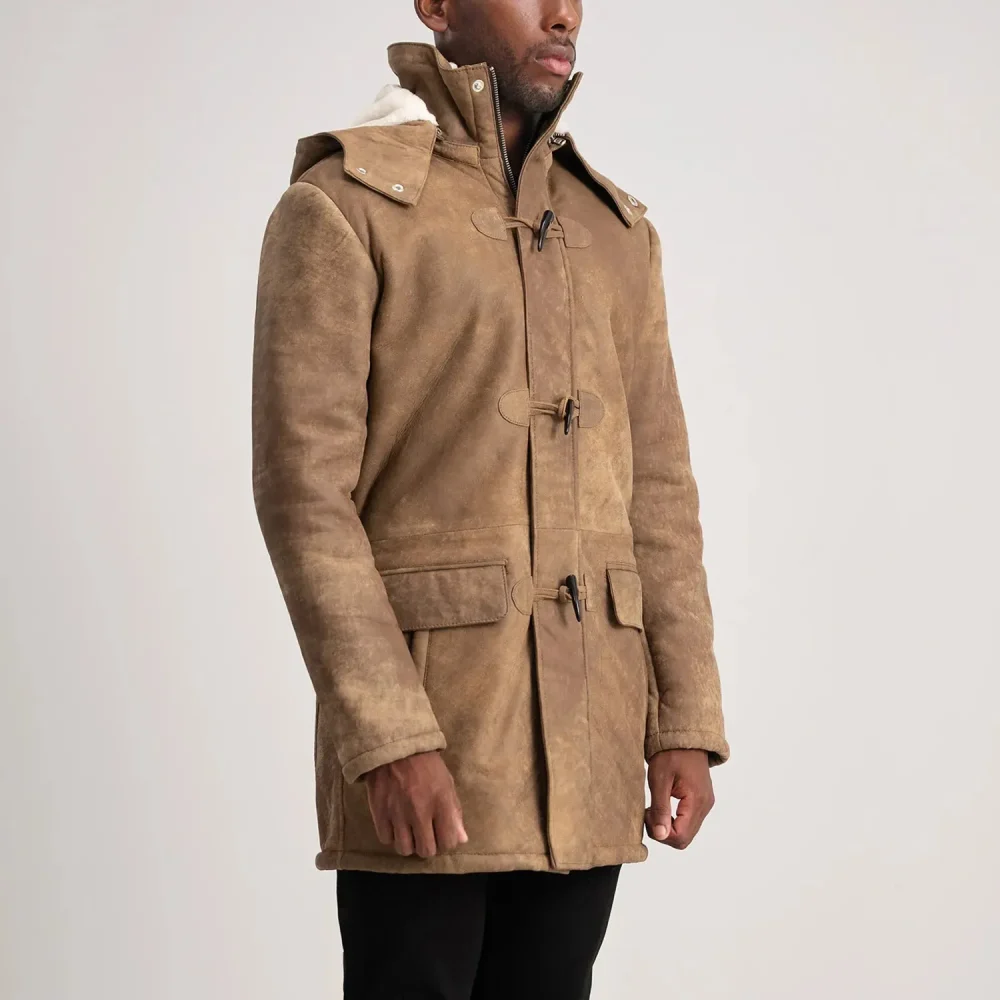 Nolan Distressed Brown Leather Duffle Coat-reviseleather