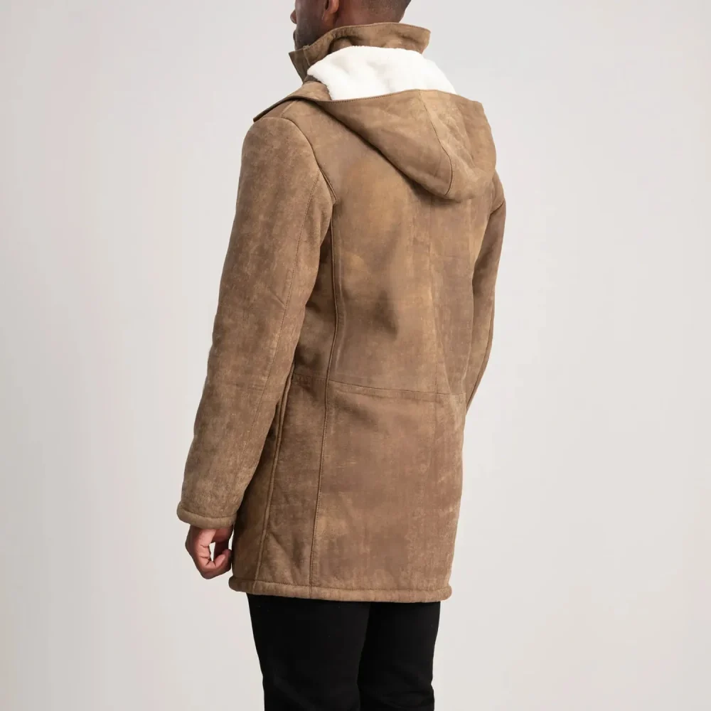 Nolan Distressed Brown Leather Duffle Coat-reviseleather