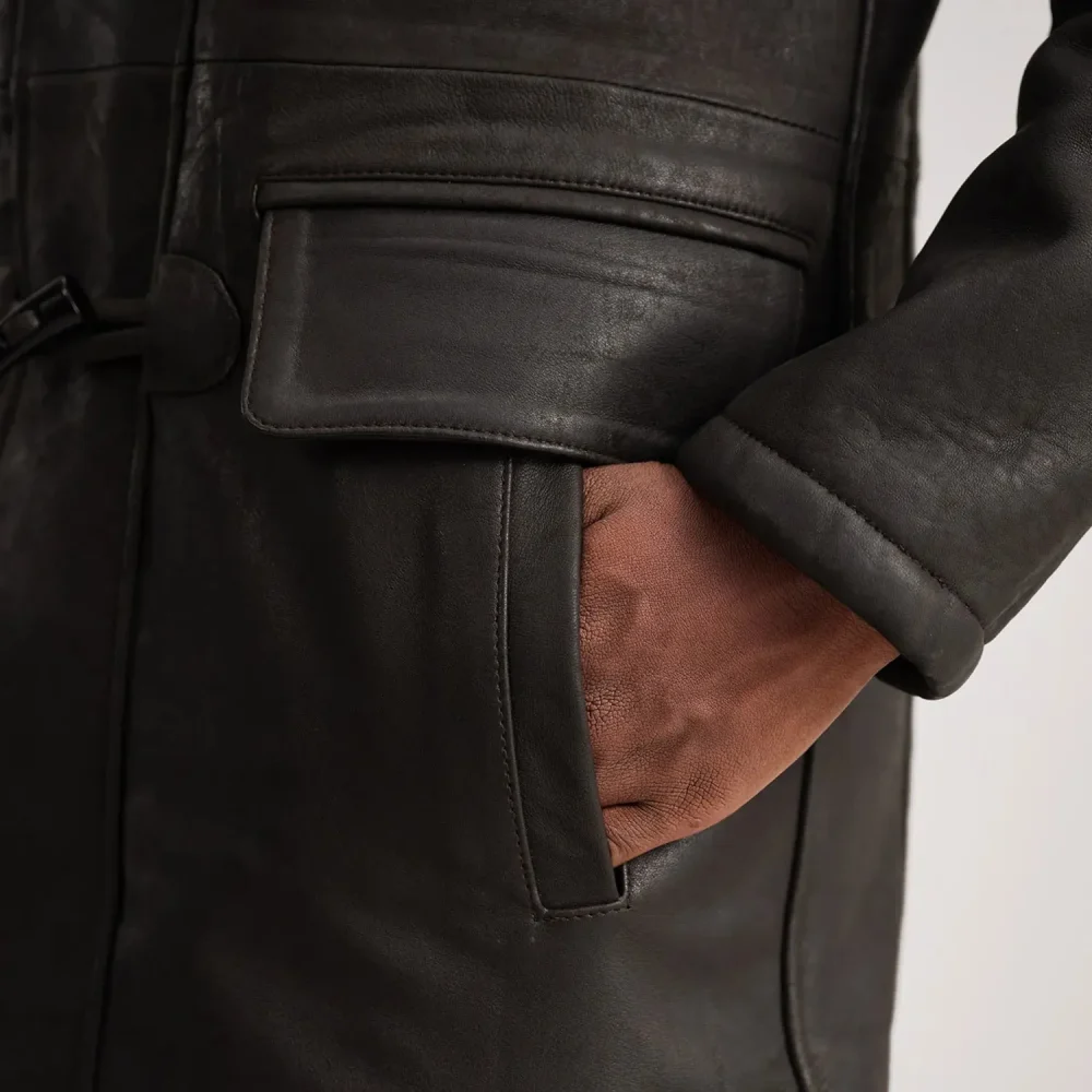 Nolan Tumbled Brown Leather Duffle Coat-reviseleather