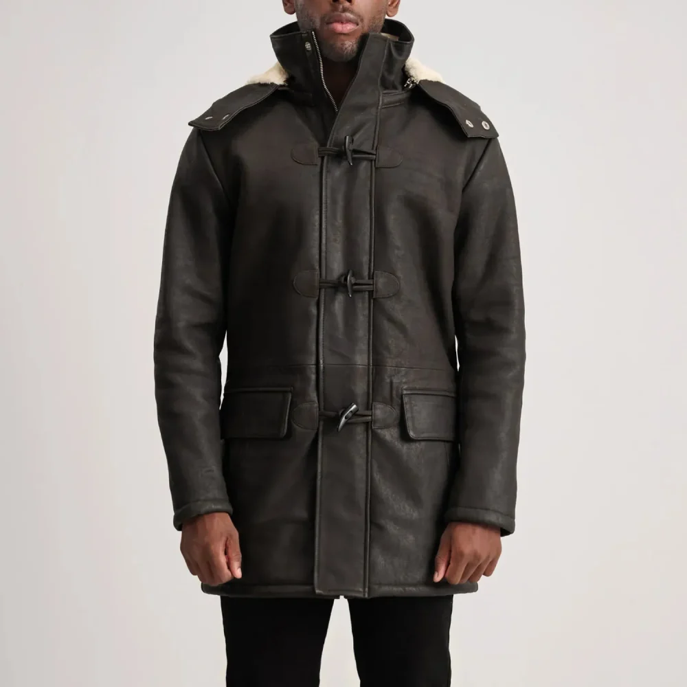 Nolan Tumbled Brown Leather Duffle Coat-reviseleather