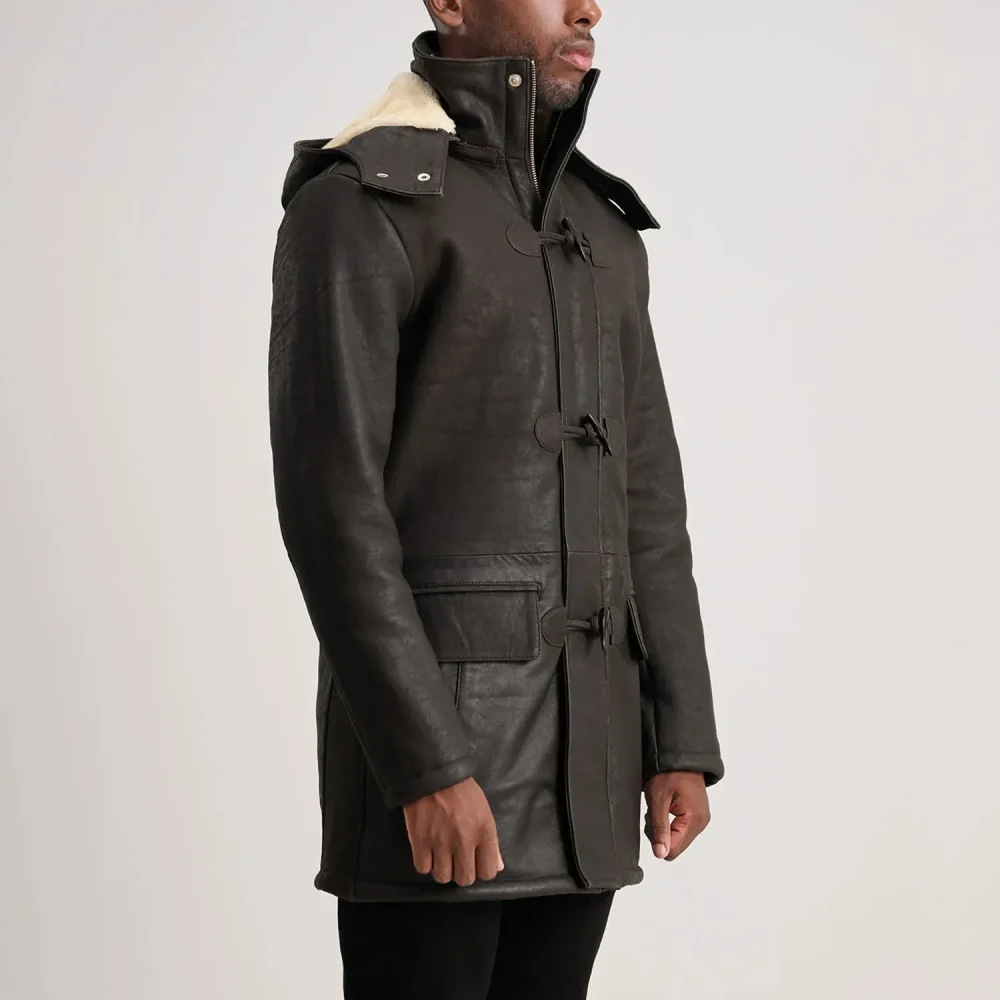 Nolan Tumbled Brown Leather Duffle Coat-reviseleather
