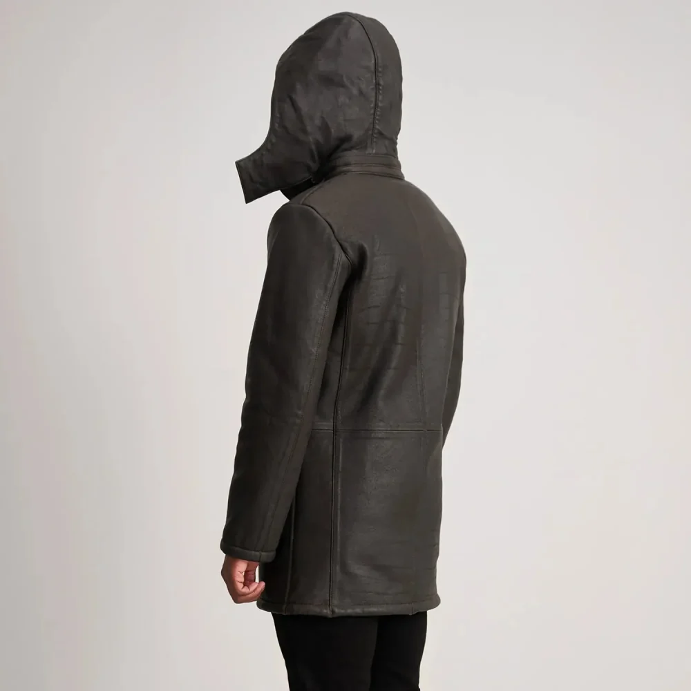 Nolan Tumbled Brown Leather Duffle Coat-reviseleather