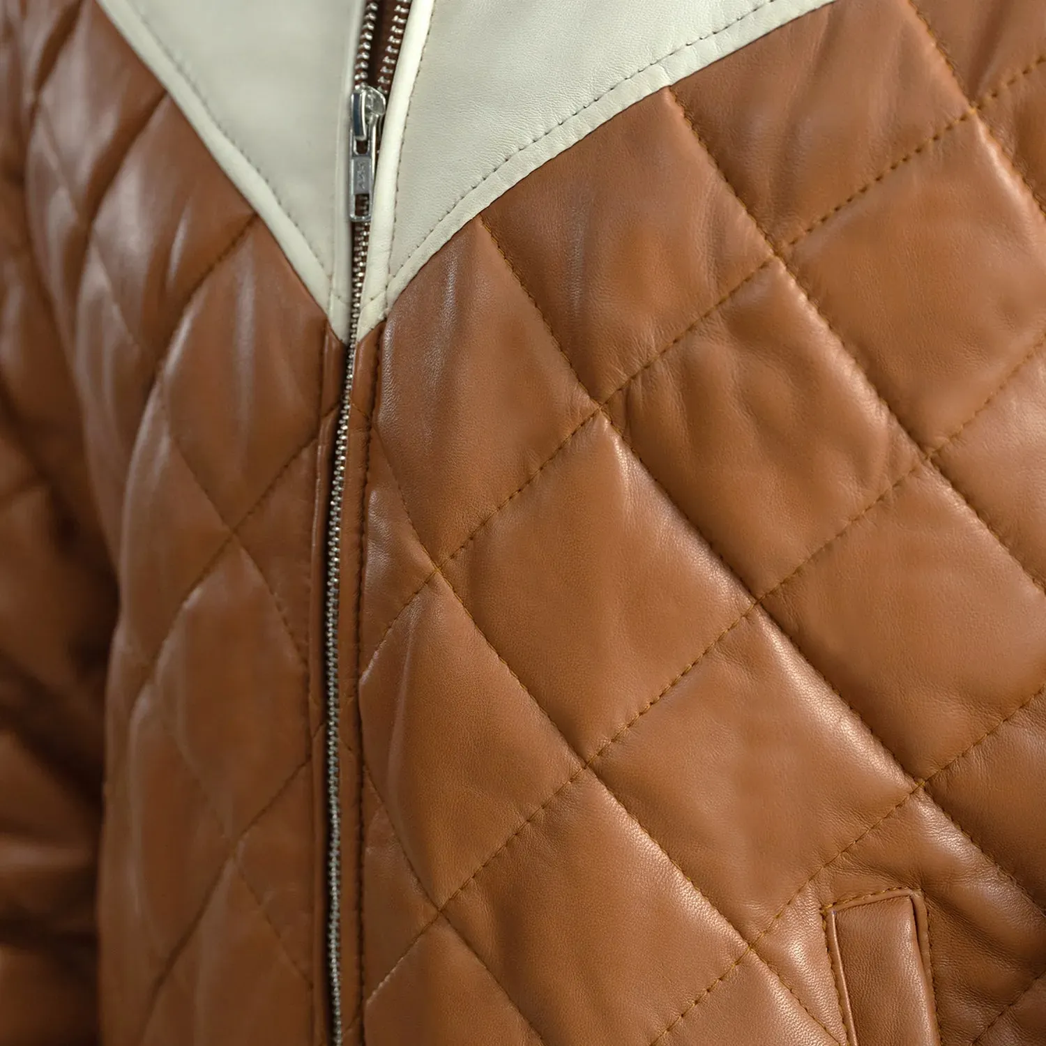 Norman Tan Hooded Bomber Leather Puffer Jacket-reviseleather