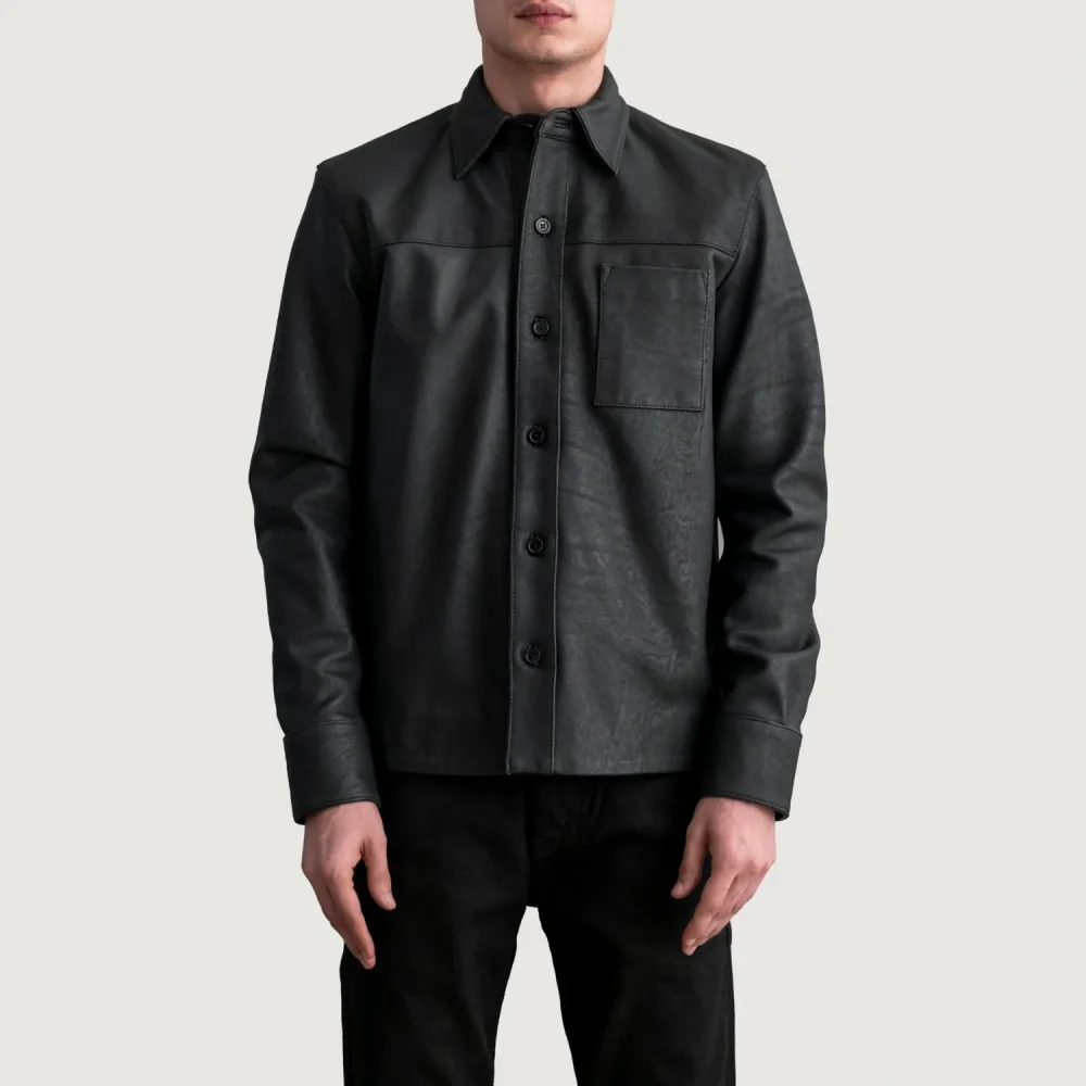 Scout Tumbled Black Leather Shirt-reviseleather