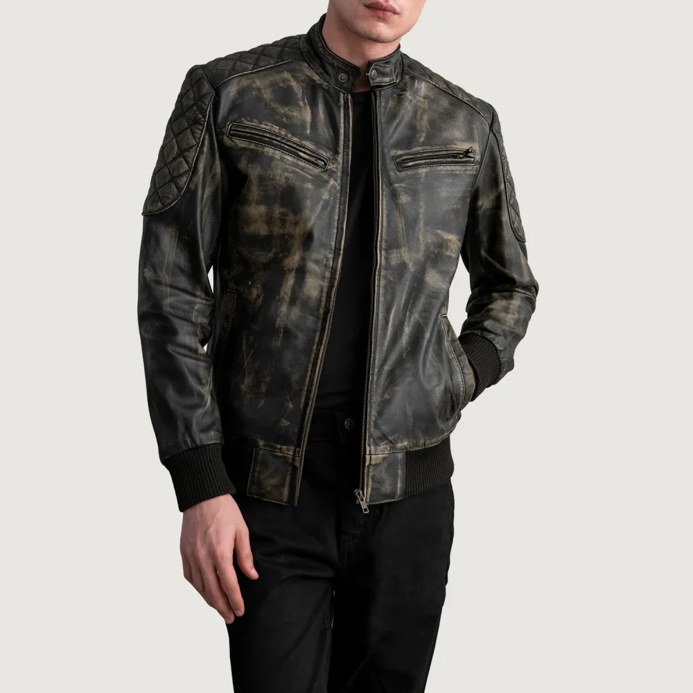Sven Distressed Brown Leather Bomber Jacket-reviseleather