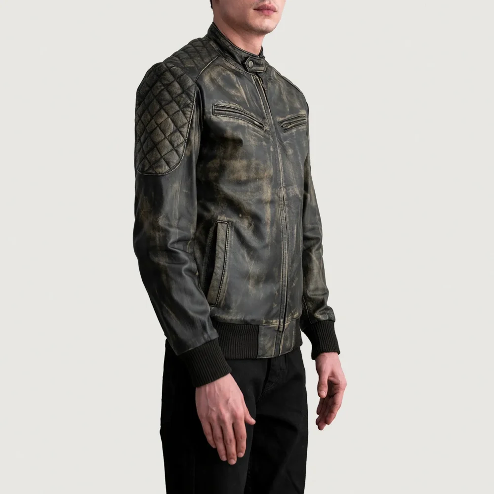Sven Distressed Brown Leather Bomber Jacket-reviseleather
