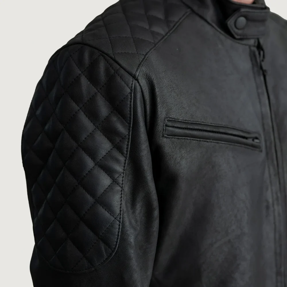 Sven Tumbled Black Leather Bomber Jacket-reviseleather