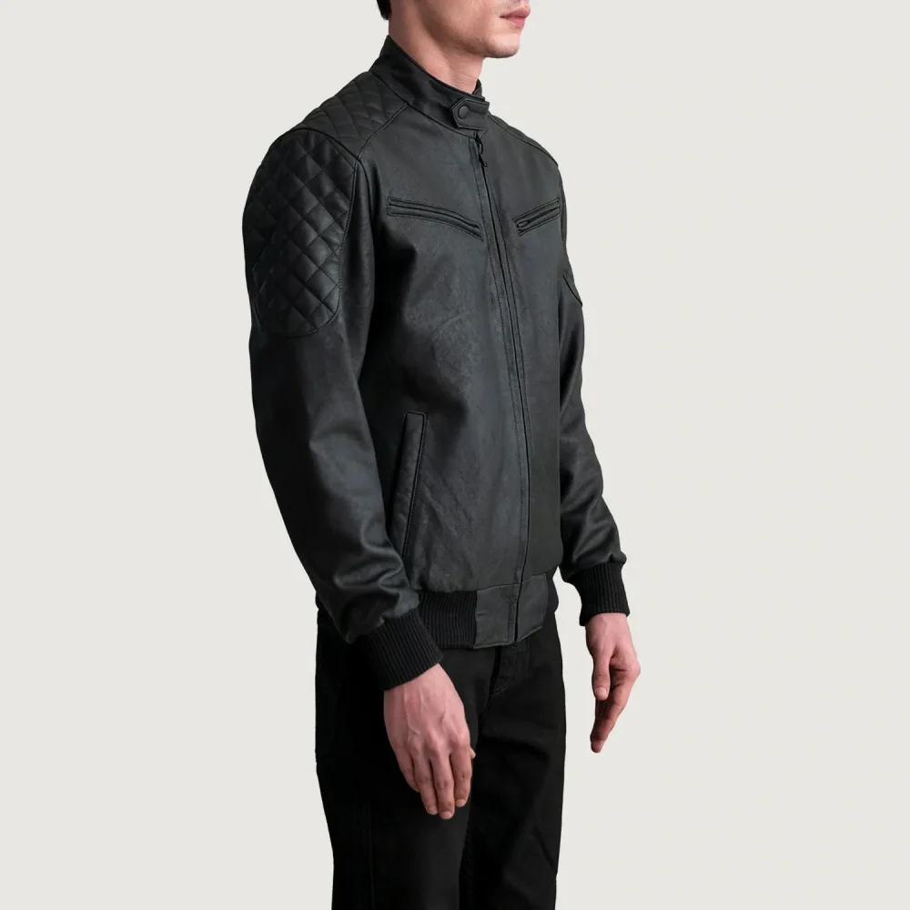 Sven Tumbled Black Leather Bomber Jacket-reviseleather