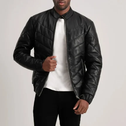 Travis Black Leather Puffer Jacket-reviseleather