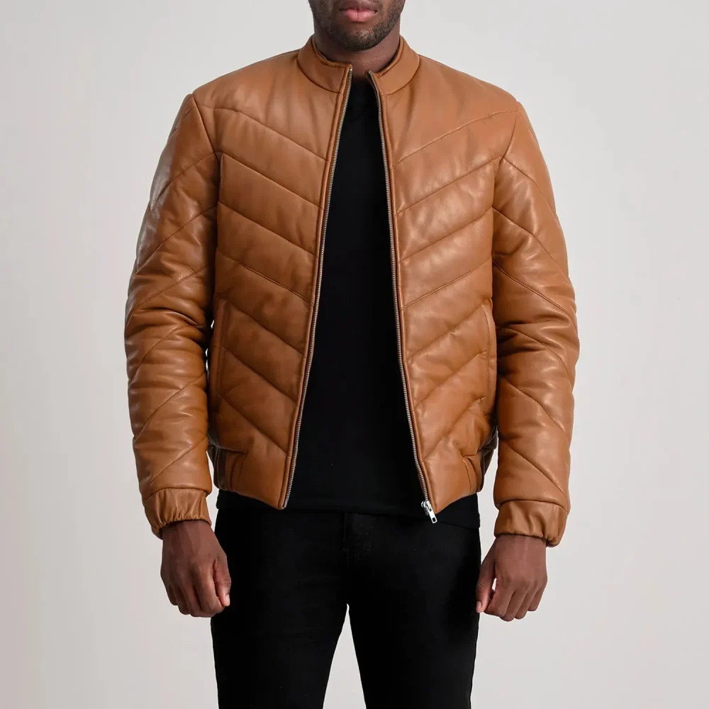 Travis Tan Leather Puffer Jacket-reviseleather