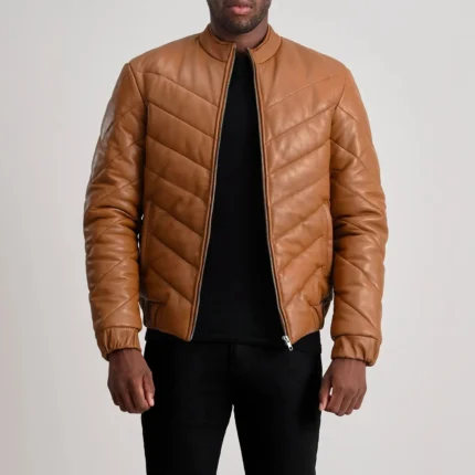 Travis Tan Leather Puffer Jacket-reviseleather
