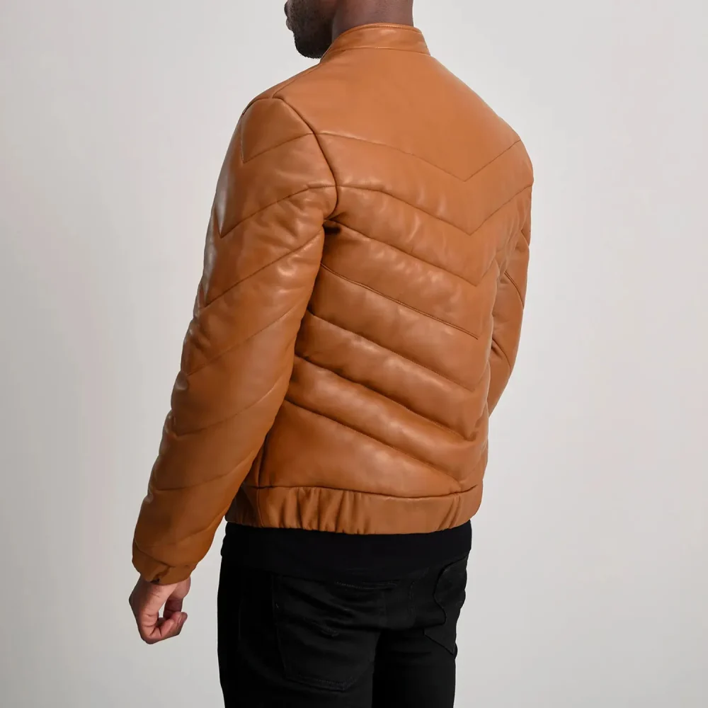 Travis Tan Leather Puffer Jacket-reviseleather